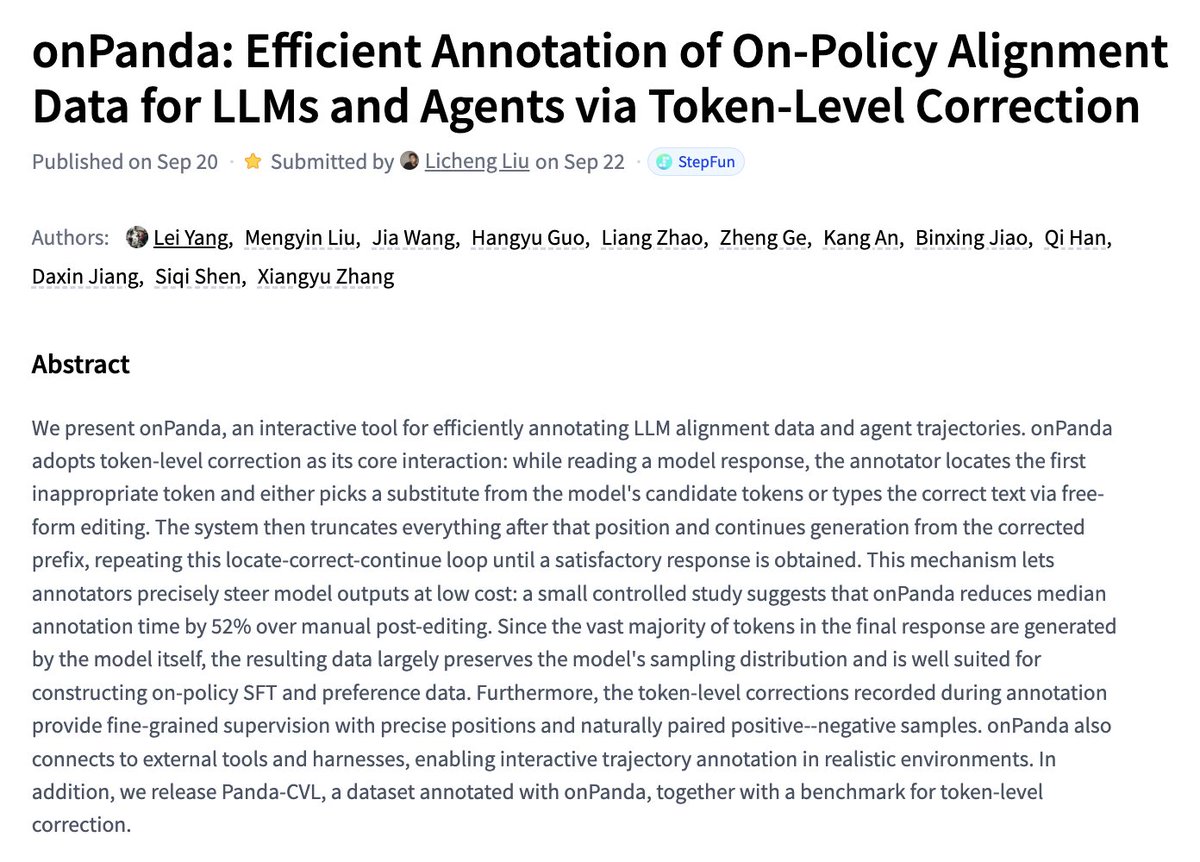 onPanda:通过 token 级修正高效标注 LLM 与 agent 的 on-policy 对齐数据